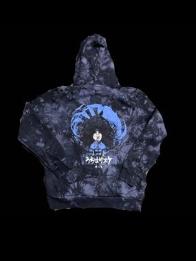 Black Tie-Dye Anime Naruto Shippuden Team Liquid Graphic Hoodie with Blue Accent